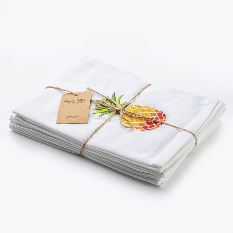 Candy Cottons Pineapple Embroidered Cotton Dinner Napkins - 18x18 in Washable, Absorbent Reusable Napkins - Spring Easter Basket Decor - Pack of 6 - Image 3